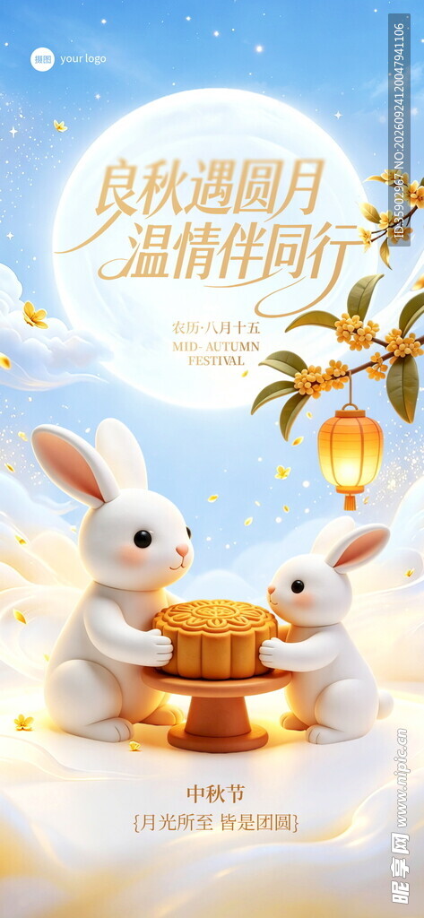 中秋玉兔赏月主题海报