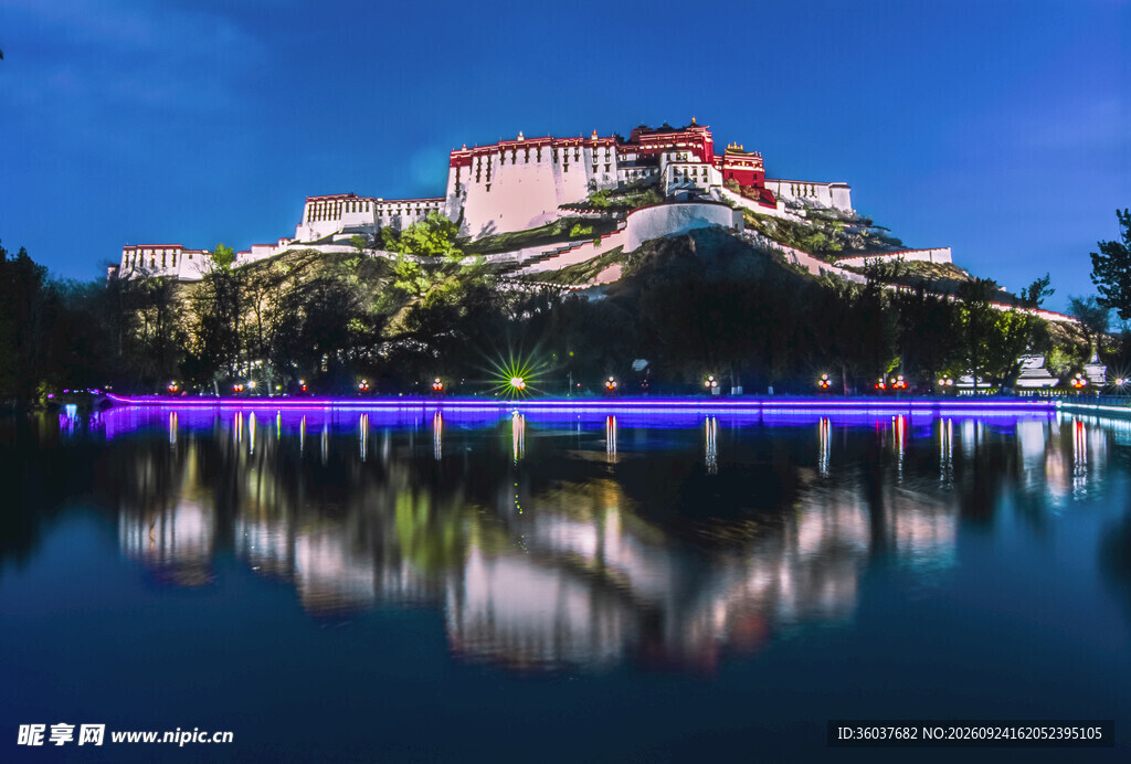布达拉宫湖畔夜景