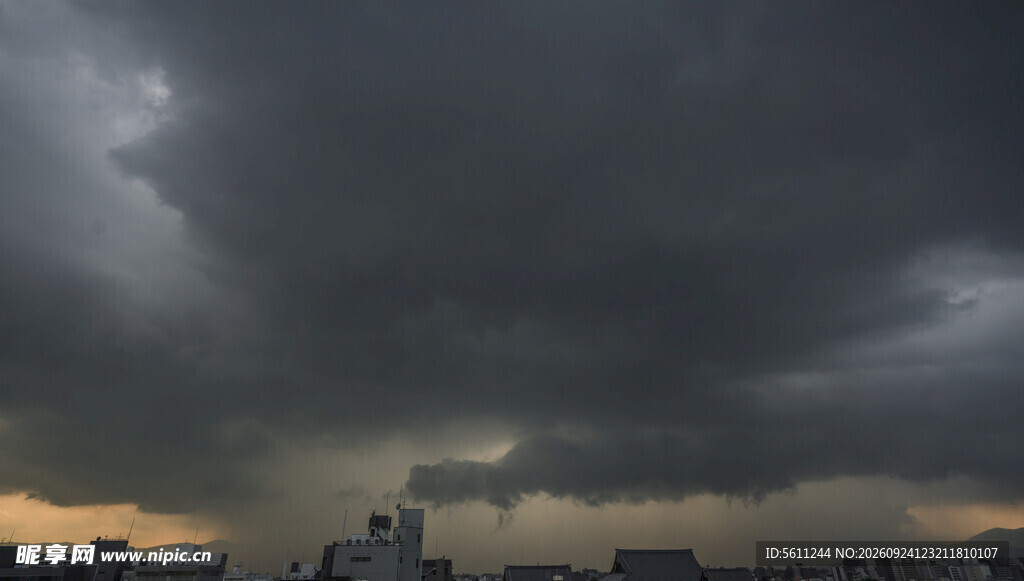 暴雨前夕城市上空乌云