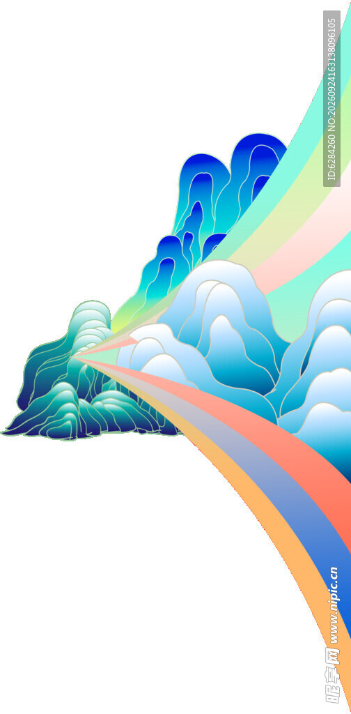 彩虹山峰云朵装饰元素