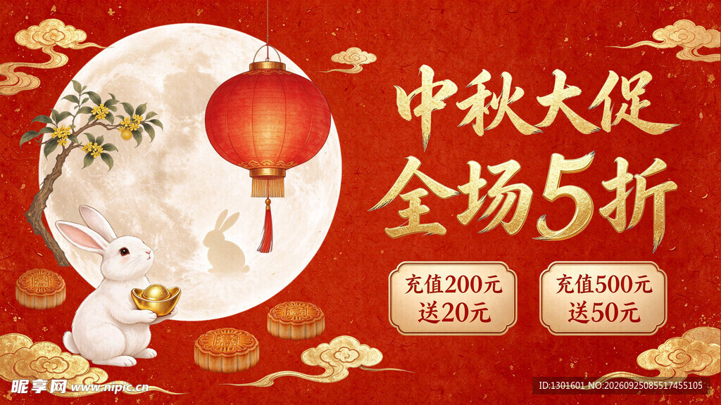 中秋大促全场5折活动海报