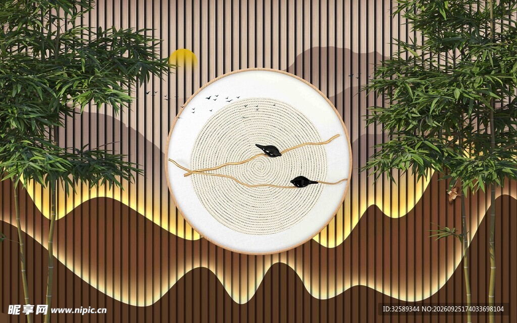 新中式禅意山水背景墙