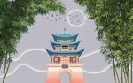 中式古楼国风插画
