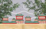 国风古建竹林插画