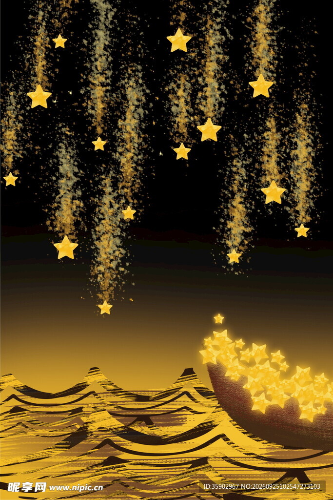 星落海面梦幻夜景