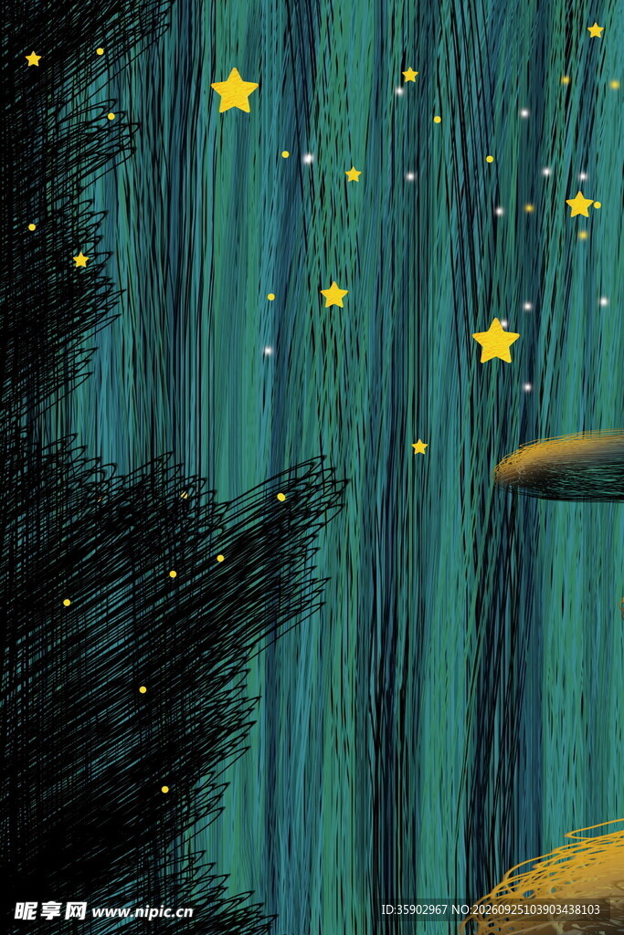 森系星夜手绘背景
