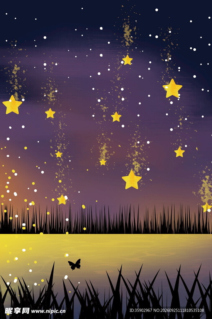 梦幻星空草地夜景