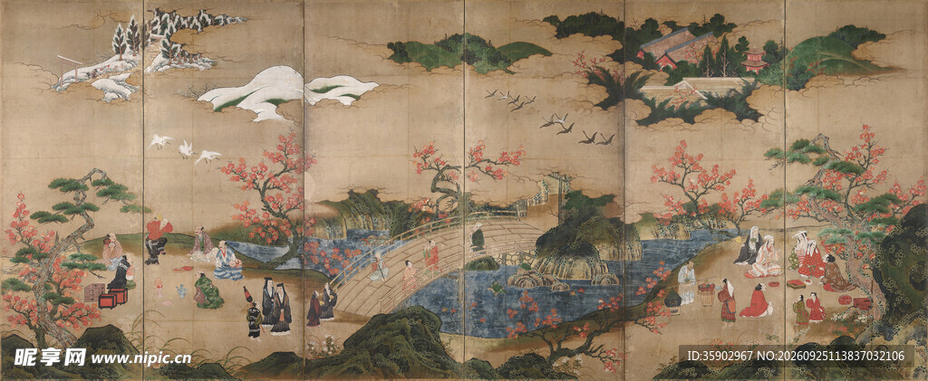 古绢本春日山水人物图