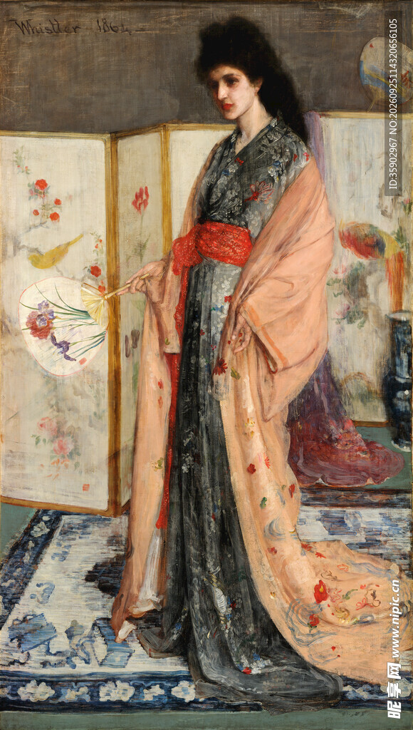 和服女子古典油画肖像