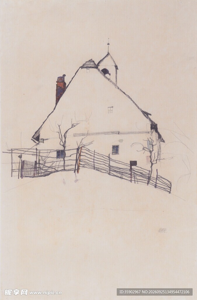 乡村小屋手绘速写