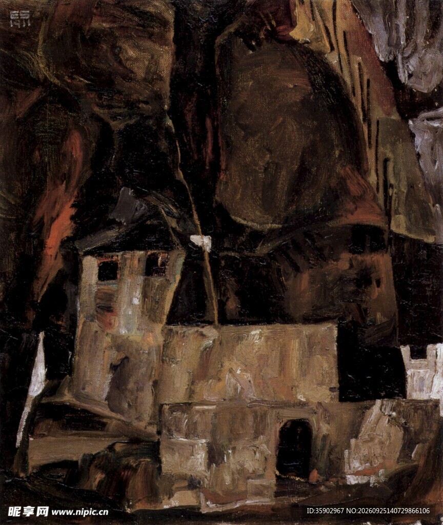 抽象复古建筑油画
