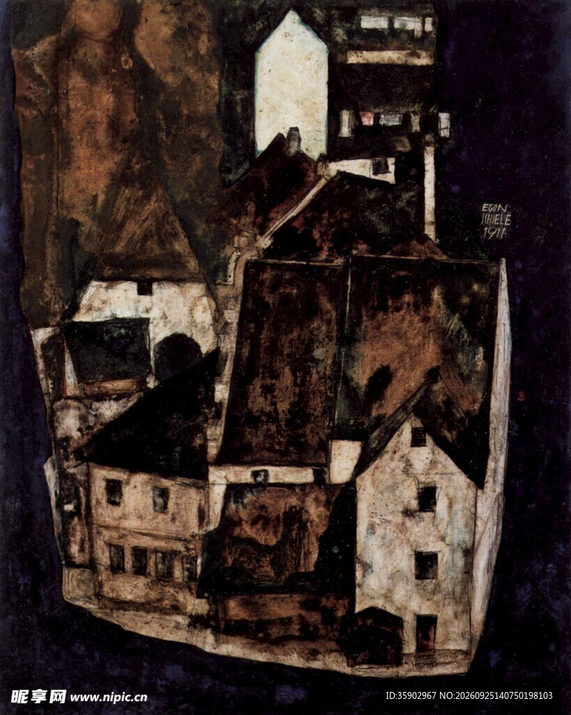 老城建筑风景油画