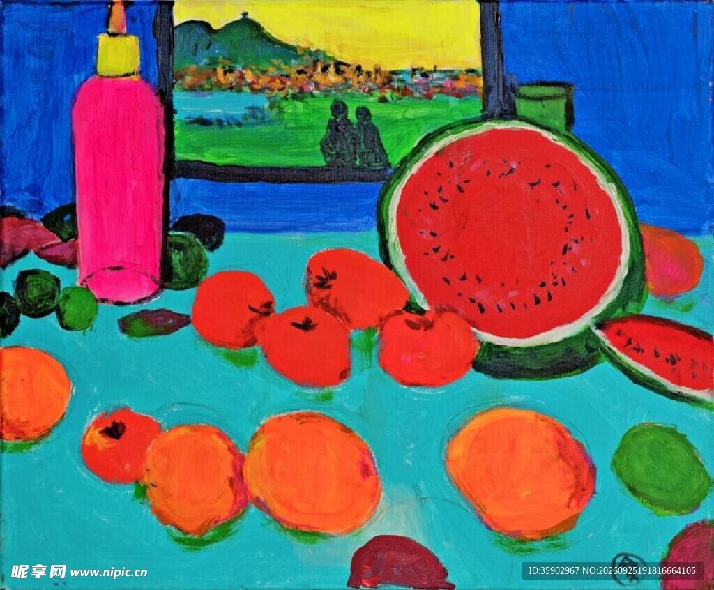 夏日水果静物油画