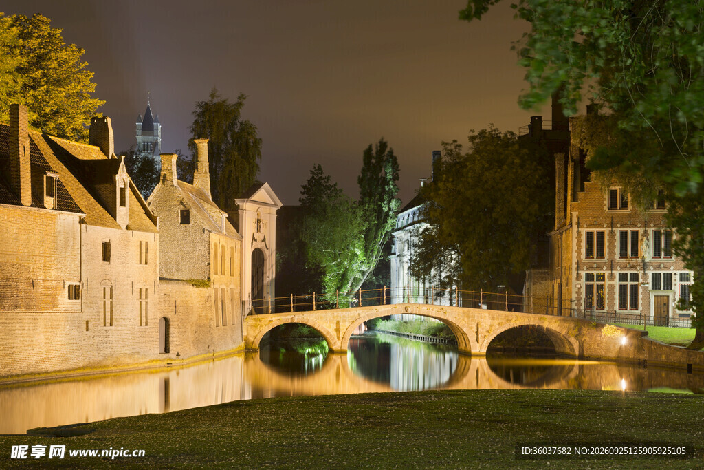 英伦河畔古桥夜景