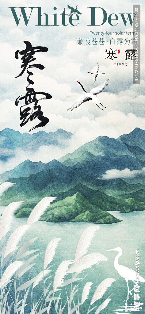 寒露节气国风山水海报
