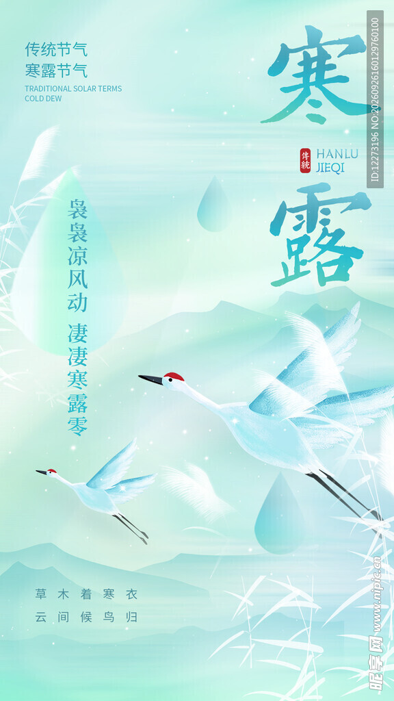 寒露节气清新国风海报