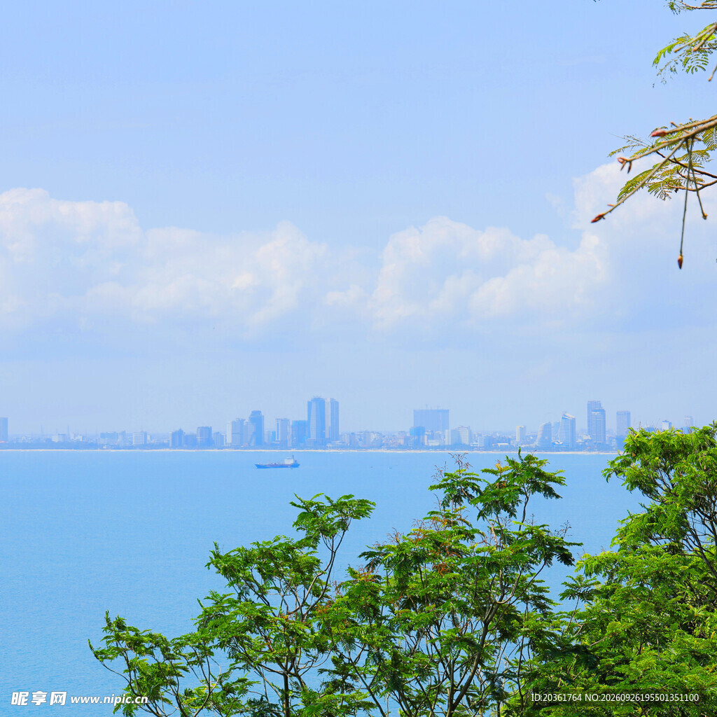 远眺滨海城市海景