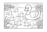 儿童池塘卡通鸭上色简笔画