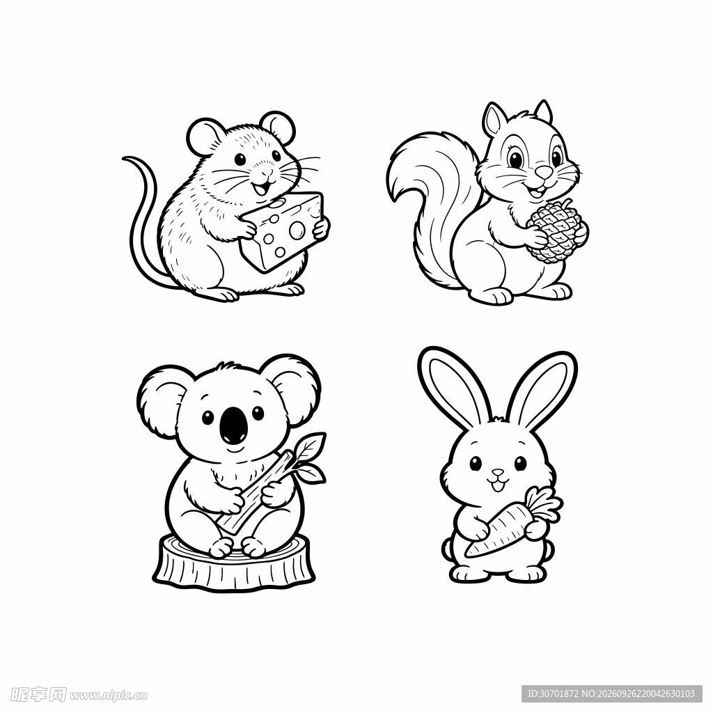 儿童可爱萌版动物简笔画线稿