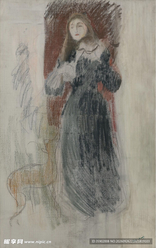 古典水彩女子肖像画