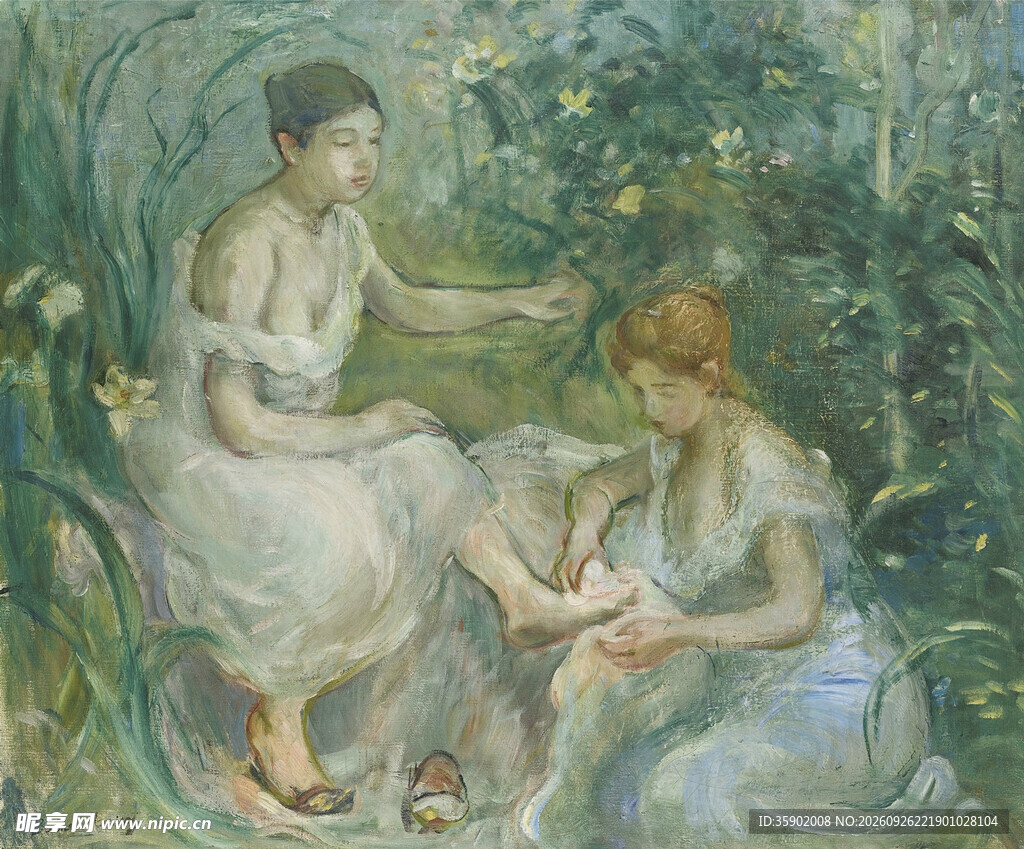 印象派林间女子油画