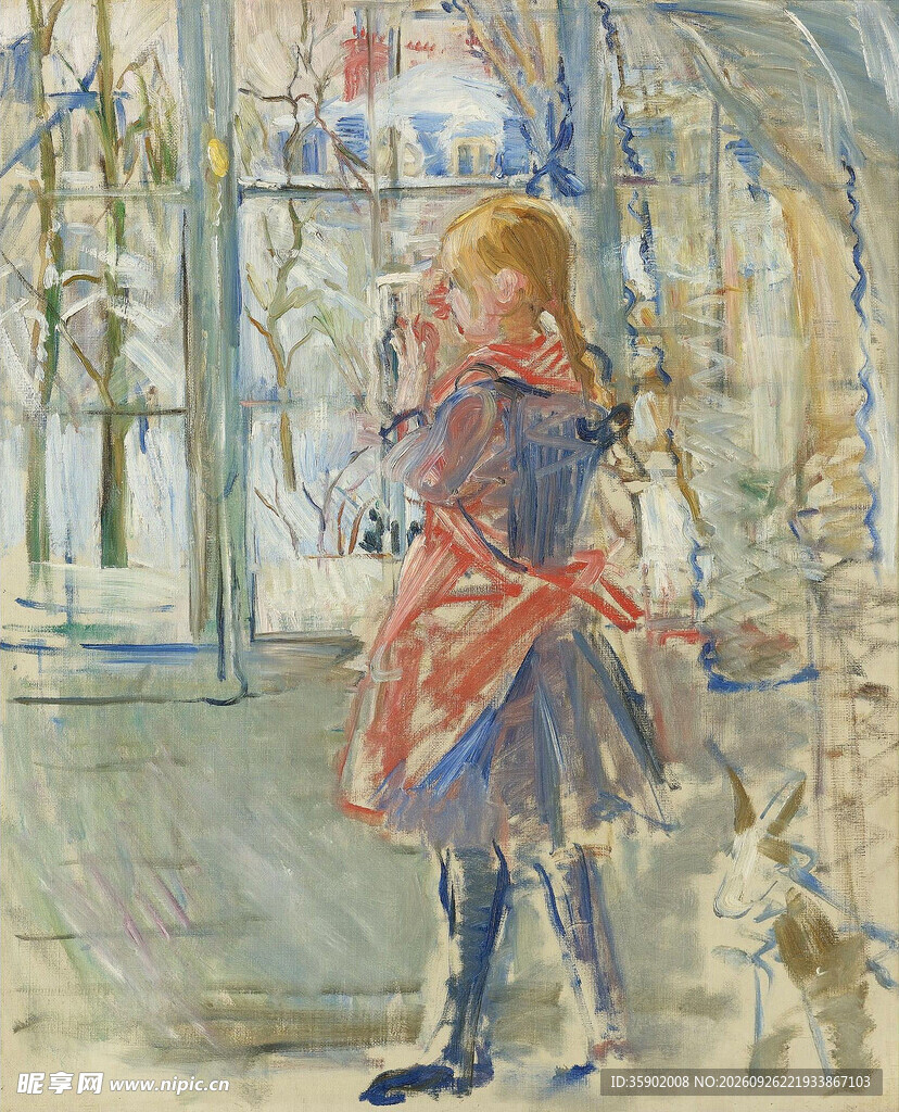 窗边少女印象派油画