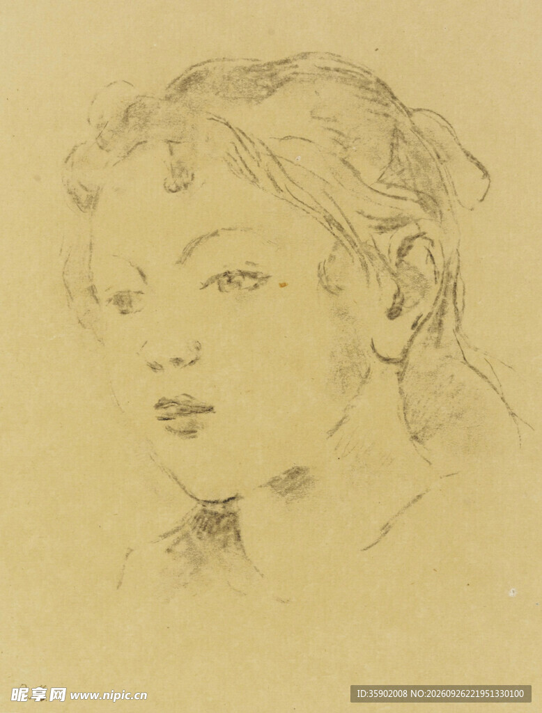 复古女性头像素描
