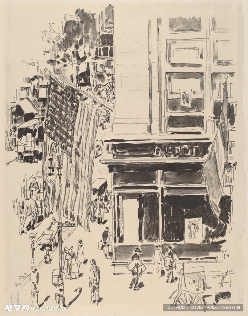 怀旧老城街景素描效果