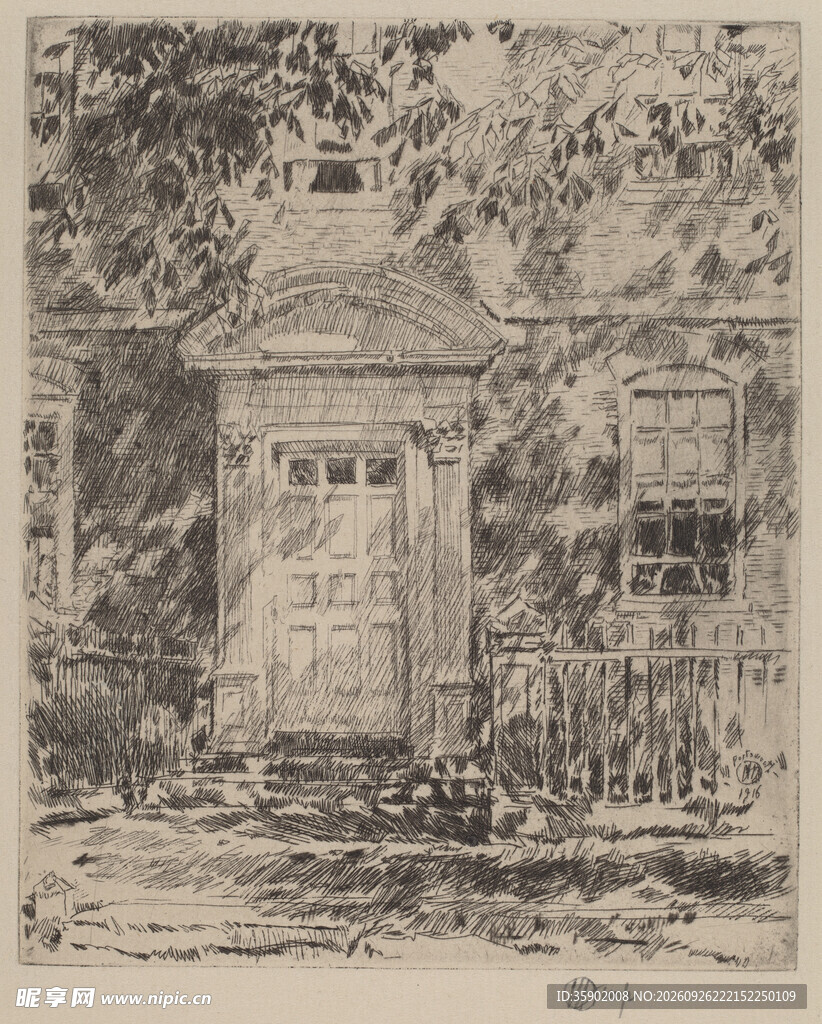 复古林间小屋版画