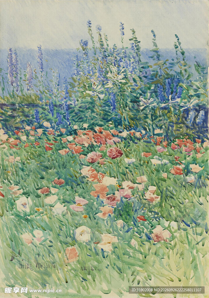印象派花田风景油画