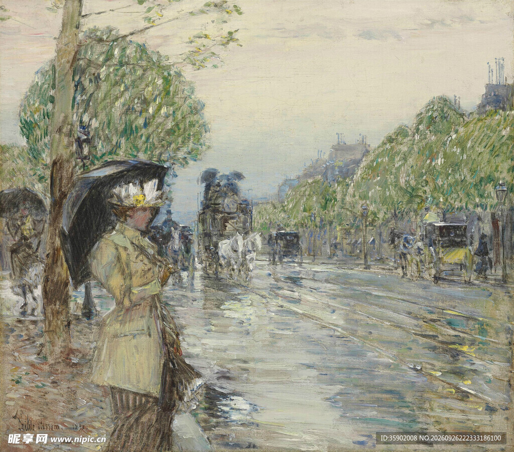 雨后街景印象油画