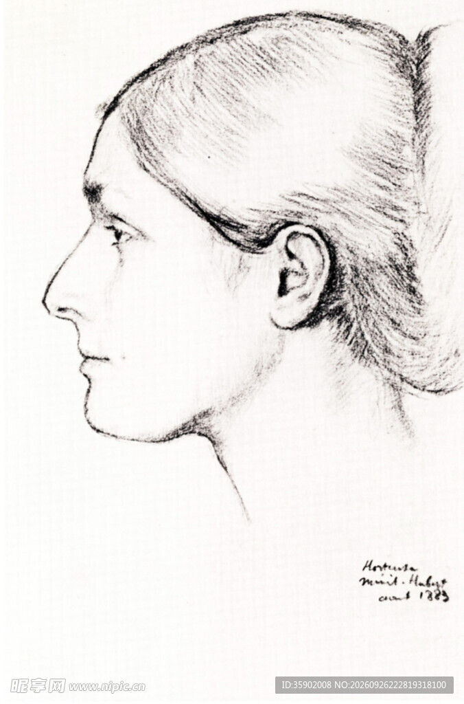 女性侧脸素描肖像