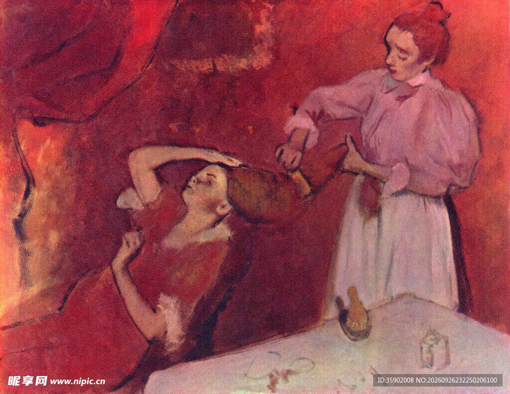 红调居家劳作女性油画