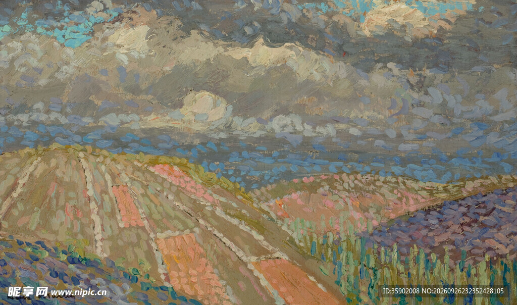 海岸田野风景油画