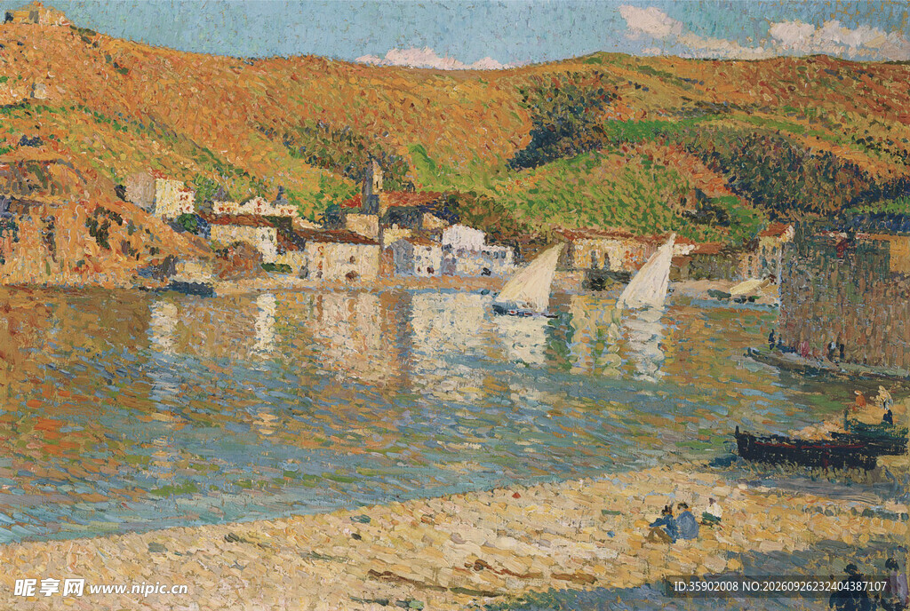 滨海小镇风景油画