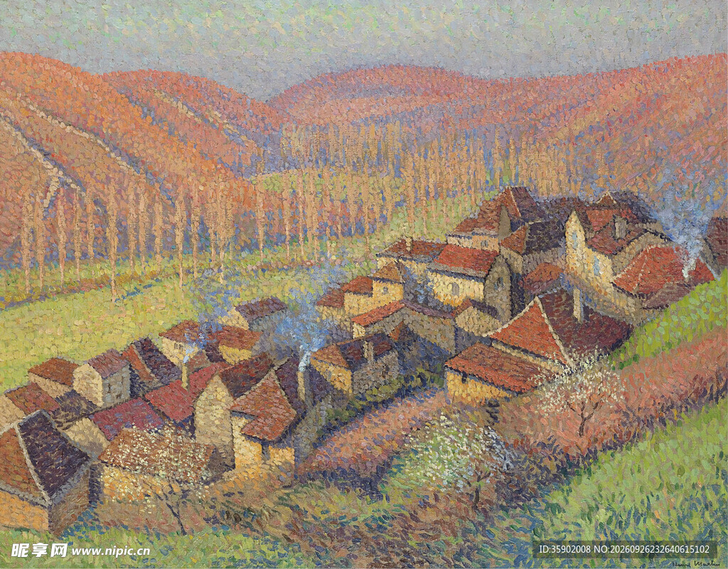 点彩乡村风景油画