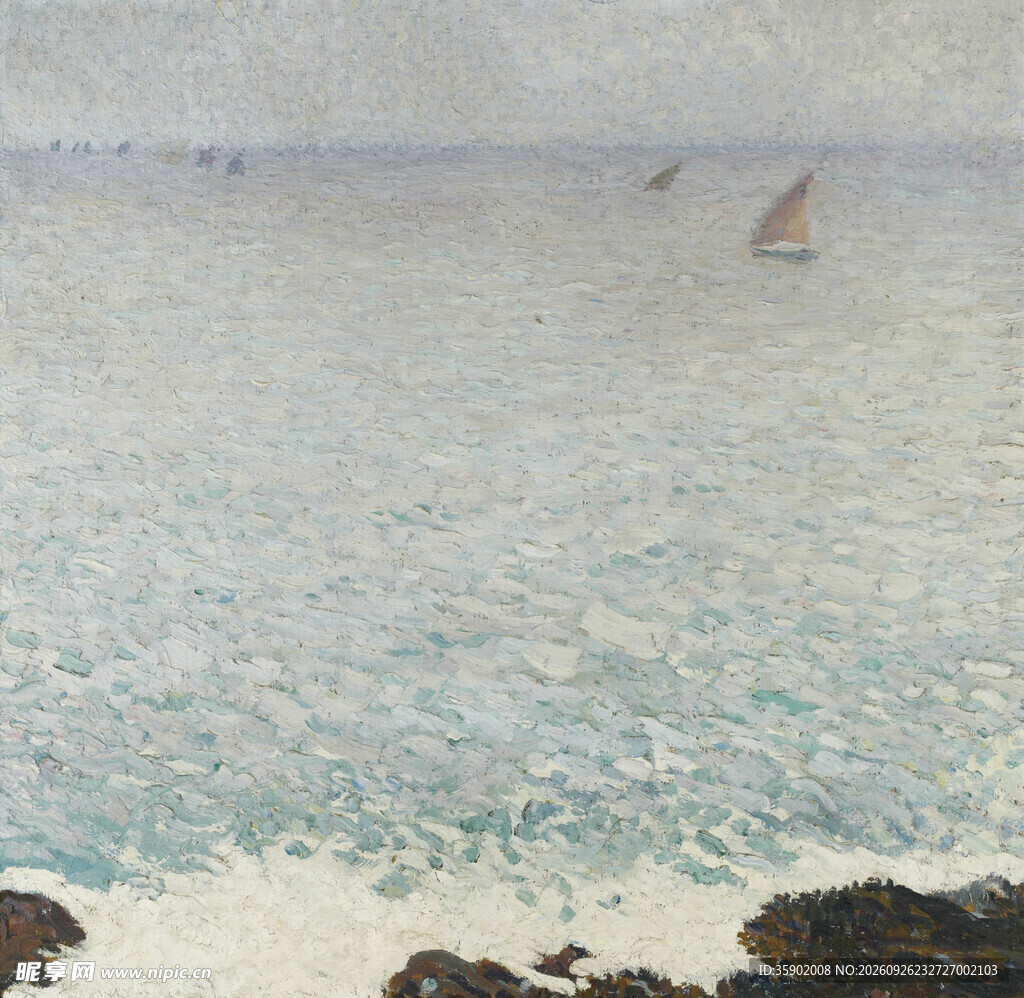 海边帆船风景油画