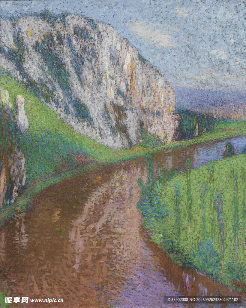 郊野河畔风景油画