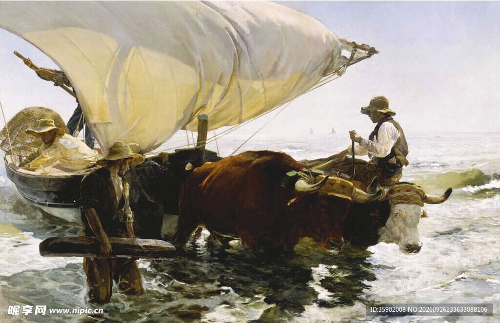 海上帆船风景油画