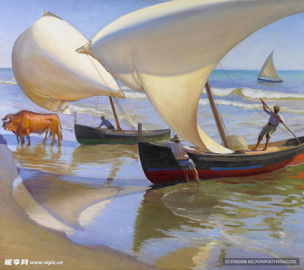 滨海帆船风情油画