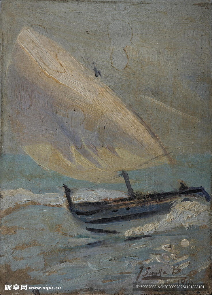 海面帆船风景油画