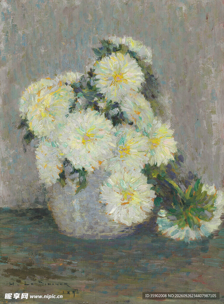 瓶中白菊静物油画