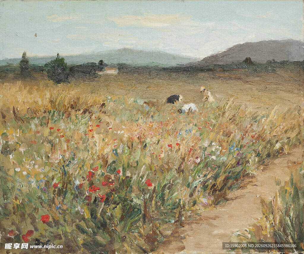 乡野花田风景油画