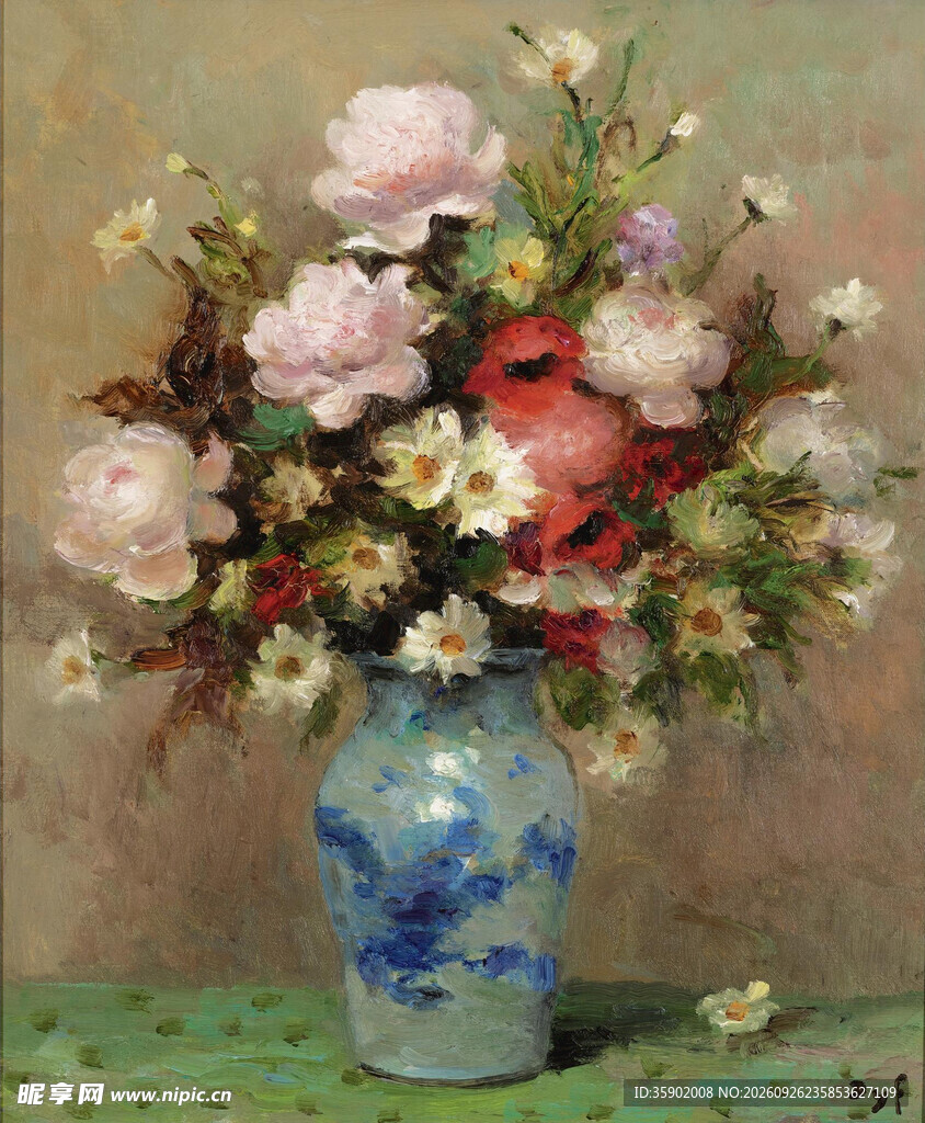 瓷瓶花卉静物油画