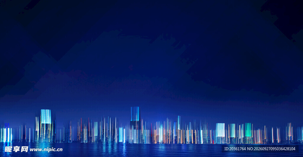 城市夜景水面倒影