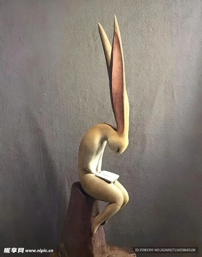 长耳兔木雕摆件
