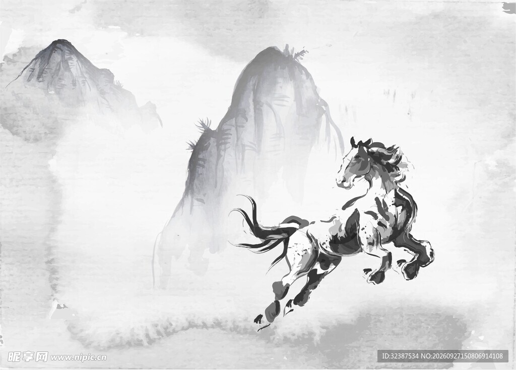 水墨奔马图