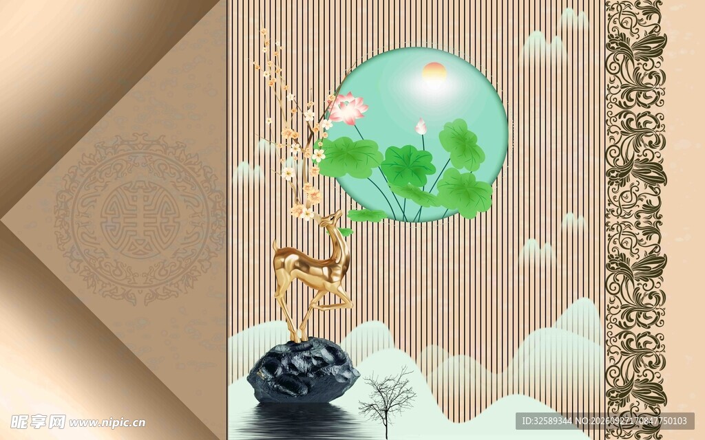 国风玉石山水创意插画