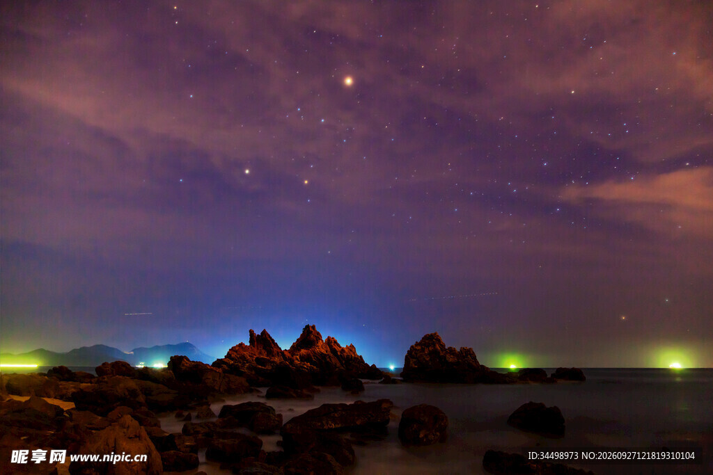 海边暮色星空夜景