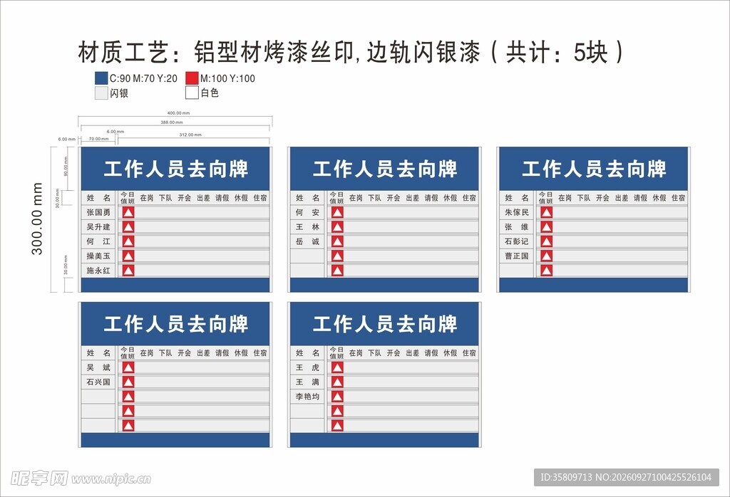 人员去向牌